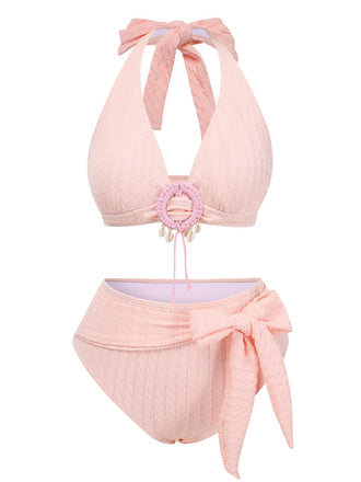 1950er Tief V-Ausschnitt Strukturiert Hülse Halter Badeanzug