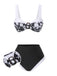 [Vorverkauf] Schwarz 1940er Hepburn Silhouette Blumen Bikini Set