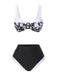 [Vorverkauf] Schwarz 1940er Hepburn Silhouette Blumen Bikini Set