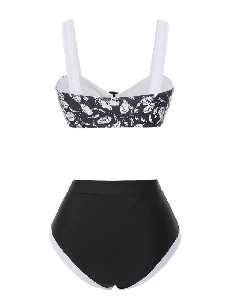 [Vorverkauf] Schwarz 1940er Hepburn Silhouette Blumen Bikini Set