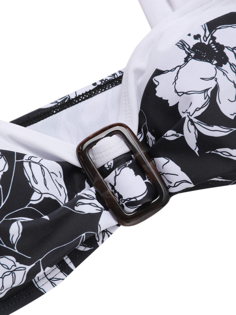 [Vorverkauf] Schwarz 1940er Hepburn Silhouette Blumen Bikini Set
