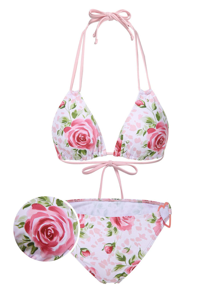 [Vorverkauf] Rosa 1960er Schnürung Halter Rose Bikini Set