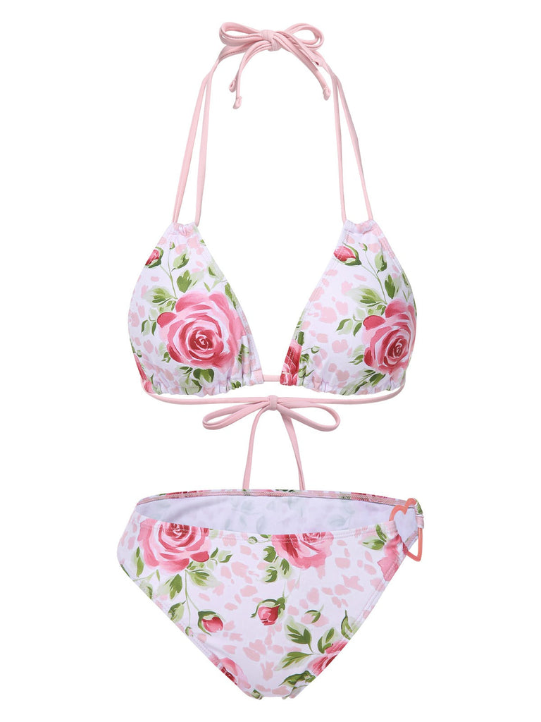 [Vorverkauf] Rosa 1960er Schnürung Halter Rose Bikini Set