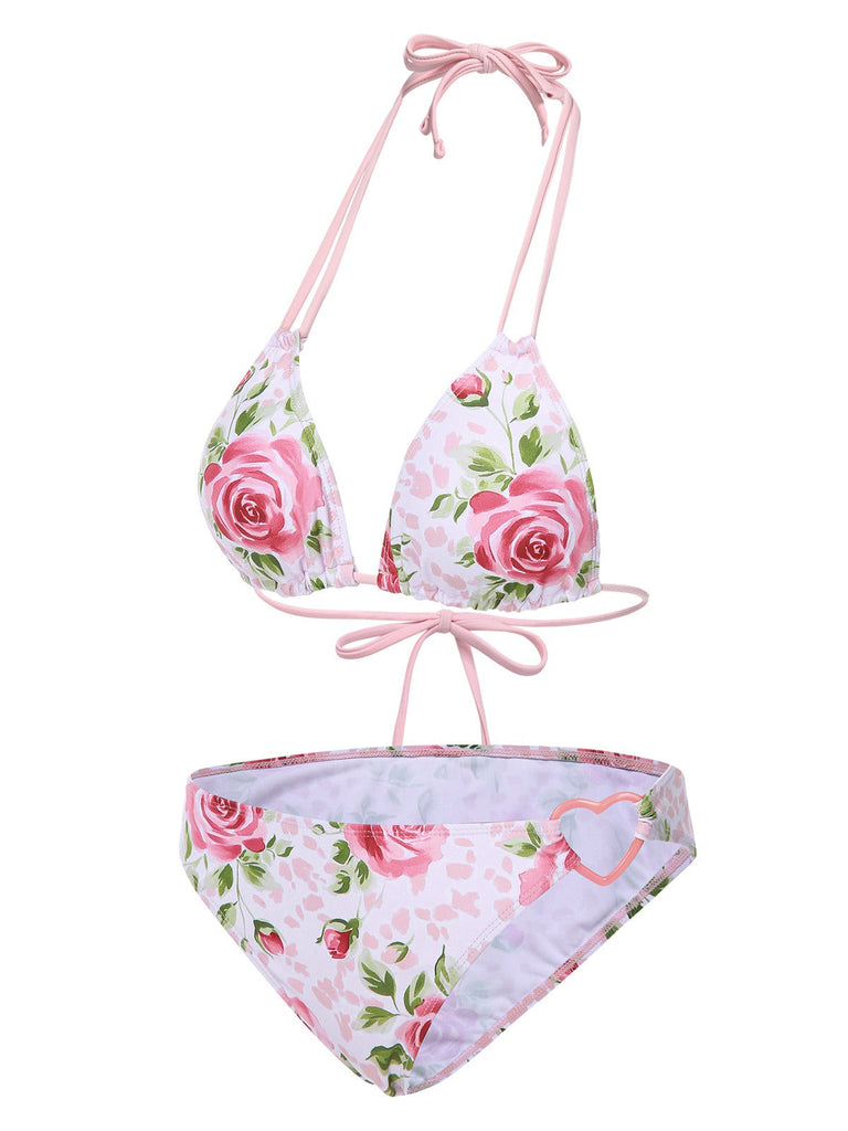 [Vorverkauf] Rosa 1960er Schnürung Halter Rose Bikini Set