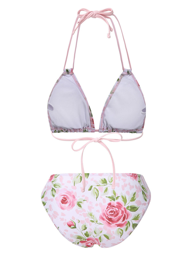 [Vorverkauf] Rosa 1960er Schnürung Halter Rose Bikini Set