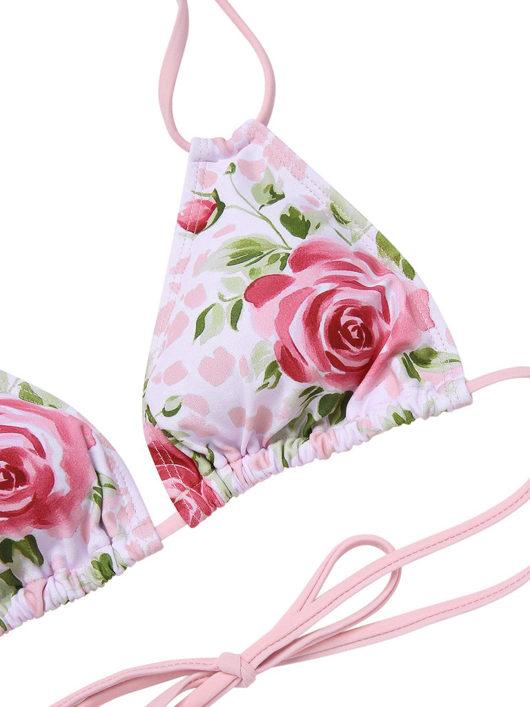 [Vorverkauf] Rosa 1960er Schnürung Halter Rose Bikini Set