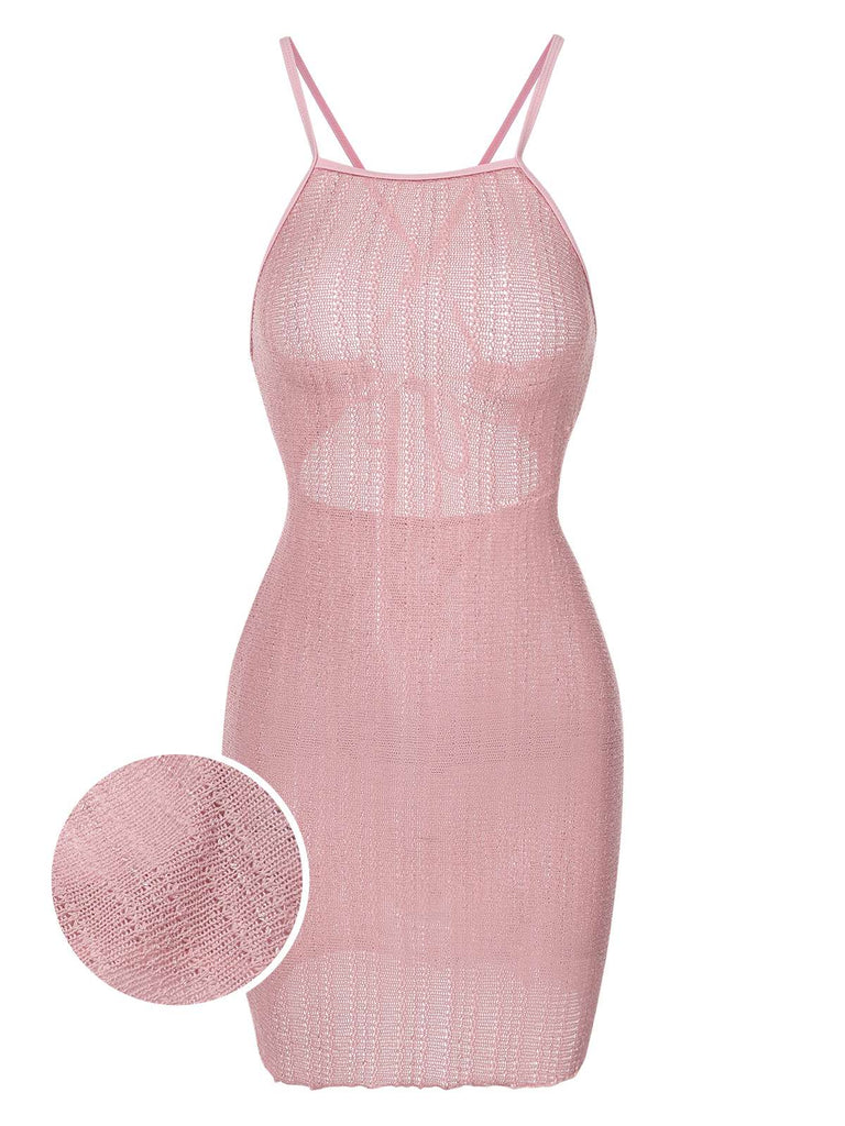 [Vorverkauf] Rosa 1960er Gestrickt Netz Cover-Up