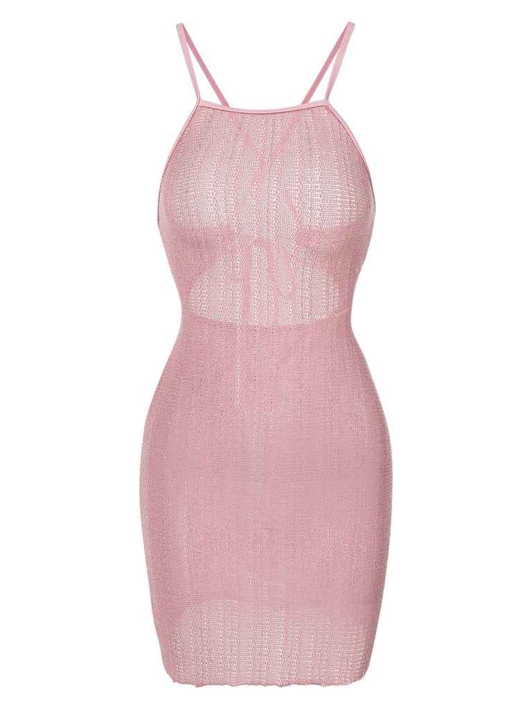 [Vorverkauf] Rosa 1960er Gestrickt Netz Cover-Up