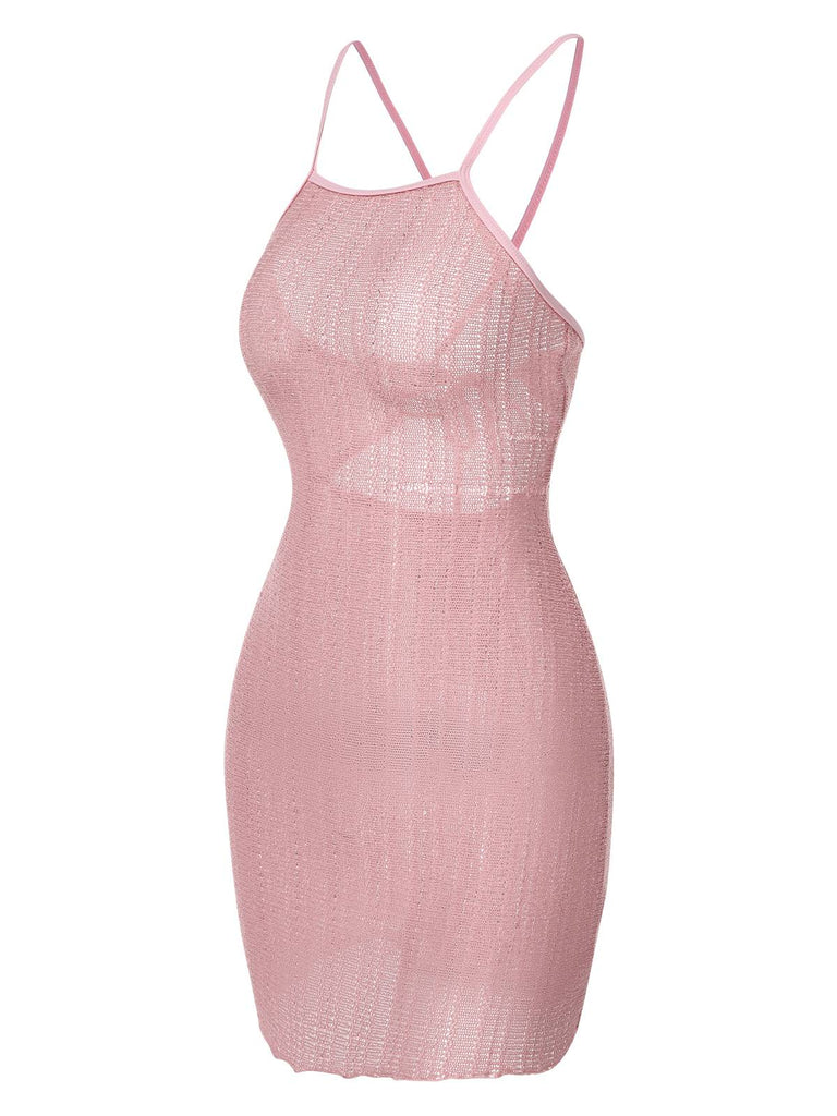 [Vorverkauf] Rosa 1960er Gestrickt Netz Cover-Up