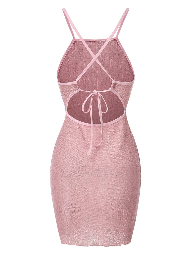 [Vorverkauf] Rosa 1960er Gestrickt Netz Cover-Up