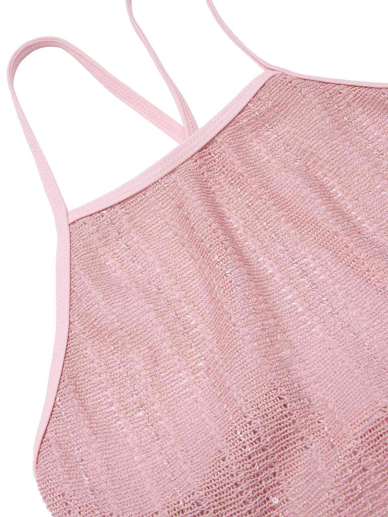 [Vorverkauf] Rosa 1960er Gestrickt Netz Cover-Up