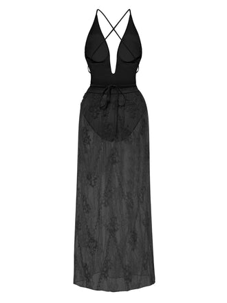 2PCS 1940er Tief-V Badeanzug & Spitze Cover-Up