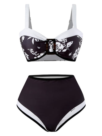 1940er Silhouette Pflanzen Breit-Träger Bikini