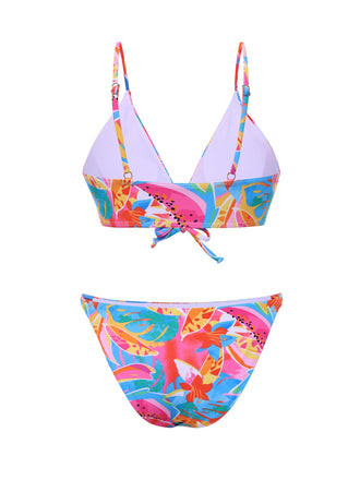 Multicolor 1960er Obst Aquarell Träger Bikini Set