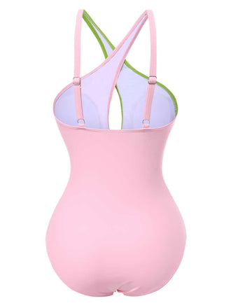 1980er Kontrast Kreuz-Träger Ring-Tie Badeanzug