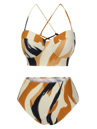 Multicolor 1940er Künstlerischer Pinsel Träger Schnürung Bademode