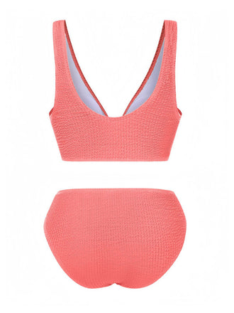 Rosa 1940er Solide Schleifenknoten Strukturiert Fabric Bademode