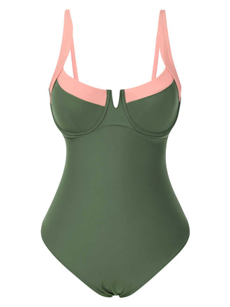 1980er Farbblock Träger High-Leg Badeanzug