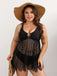 [Übergröße] Schwarz 1950er Solide Bohemien Spitze Tankini Set