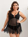 [Übergröße] Schwarz 1950er Solide Bohemien Spitze Tankini Set