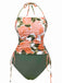 Grün 1960er Bandeau Halter Blumen Kordelzug Bademode