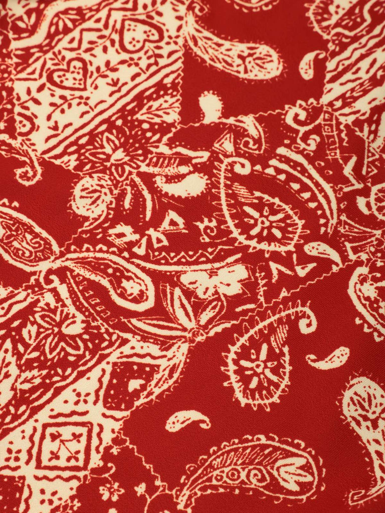 [Vorverkauf] Rot 1970er Paisley Hohl Spaghetti Träger Badeanzug