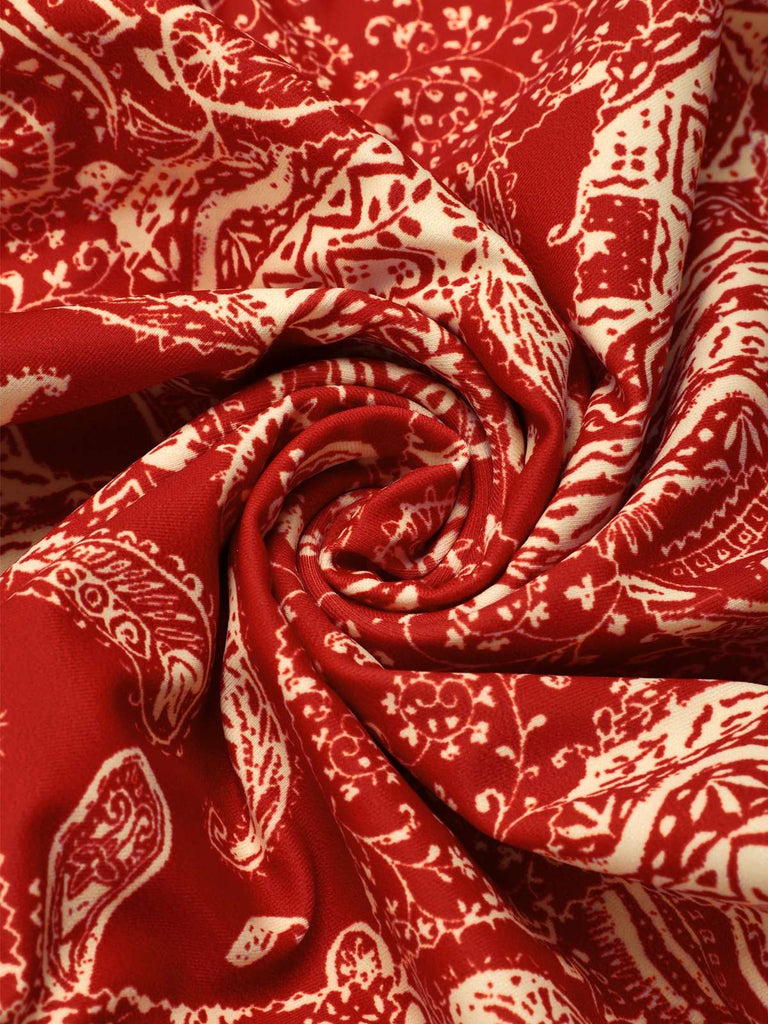[Vorverkauf] Rot 1970er Paisley Hohl Spaghetti Träger Badeanzug