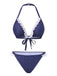 [Vorverkauf] Blau 1950er Polka Dots Spitze Halter Bikini Set