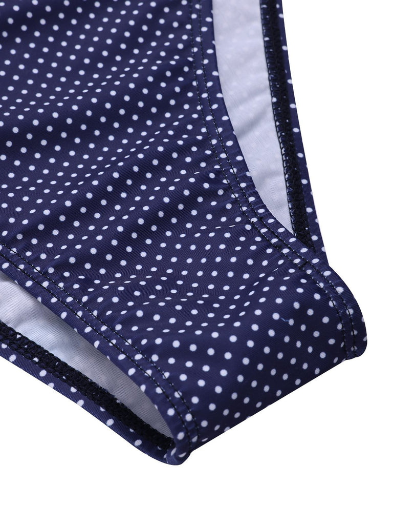 [Vorverkauf] Blau 1950er Polka Dots Spitze Halter Bikini Set