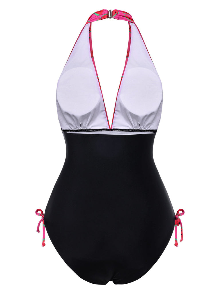 [Vorverkauf] Rosa 1960er Wassermelone Tief-V Halter Badeanzug