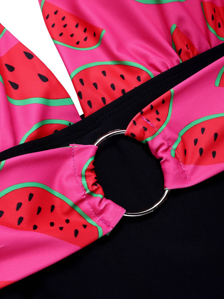 [Vorverkauf] Rosa 1960er Wassermelone Tief-V Halter Badeanzug