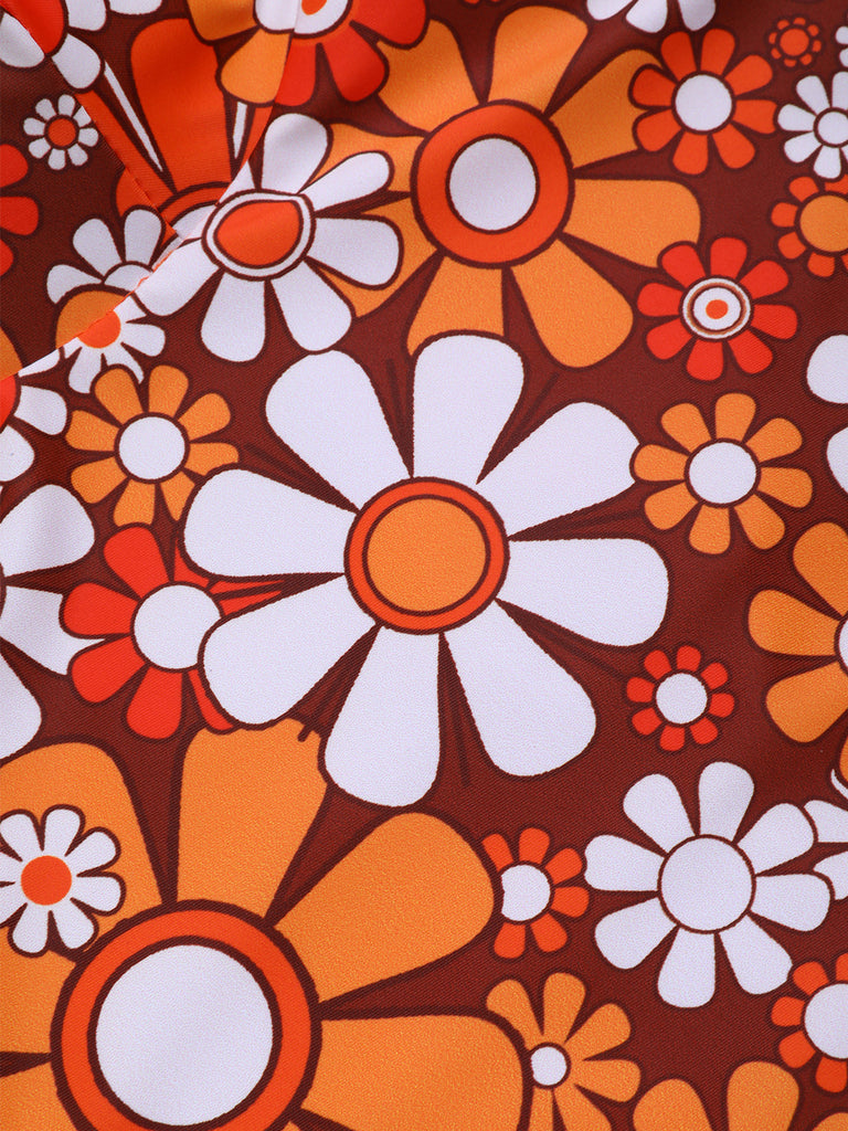 [Vorverkauf] Braun 1960er Bohemien Psychedelisch Blumen Badeanzug