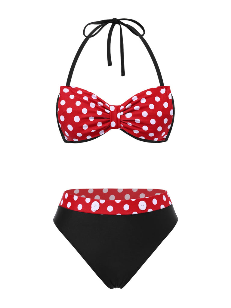 [Vorverkauf] Rot 1950er Polka Dots Bogen Bikini Set & Cover-Up