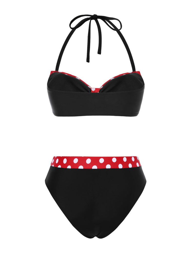 [Vorverkauf] Rot 1950er Polka Dots Bogen Bikini Set & Cover-Up