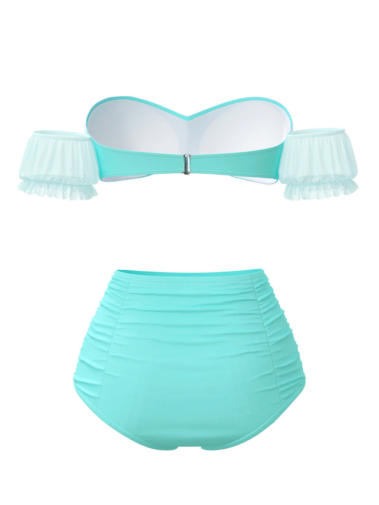 Gelb 1970er Belle Princess Stil Rose Puff Bikini Set