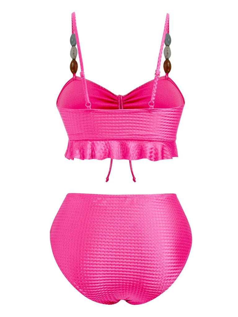 1950er Strukturiert Stoff Farbig Steine Bikini Set