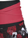 Schwarz & Rot 1980er Gothic Schädel Rose Halfter Rock Bademode