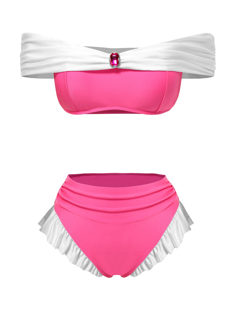 Pfirsichrosa 1970er Schmuck Prinzessin Bikini Set
