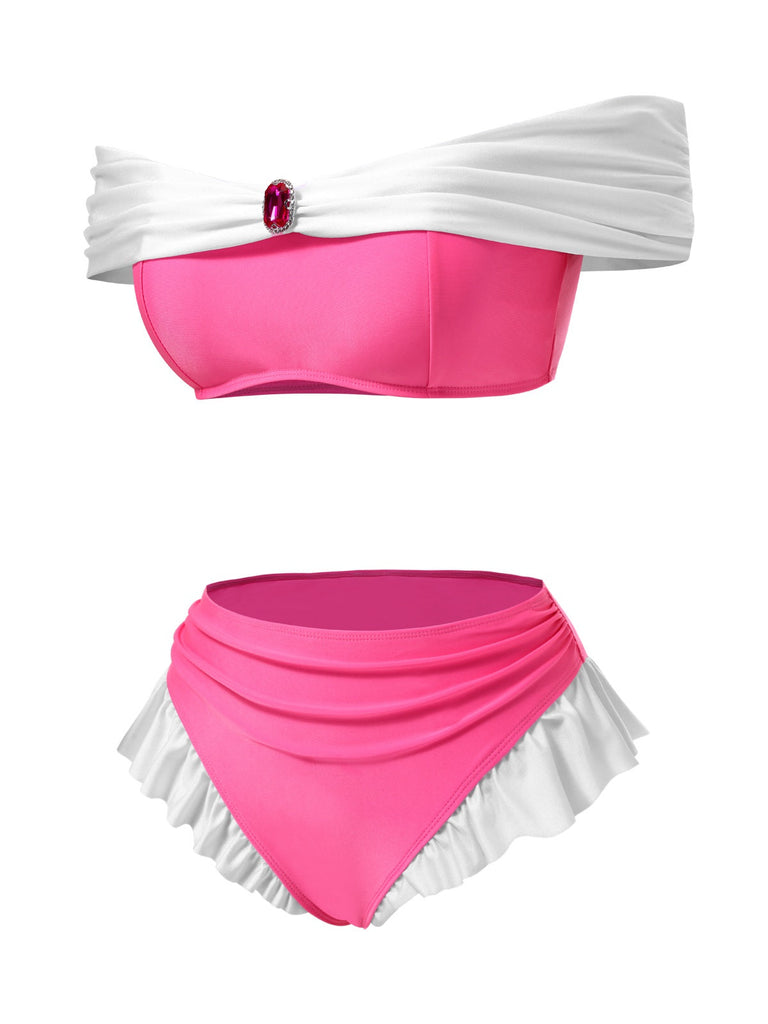 Pfirsichrosa 1970er Schmuck Prinzessin Bikini Set