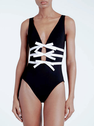 2PCS Schwarz 1940er Bogen Badeanzug & Baderock