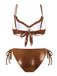 Braun 1950er Glänzend Strassstein Rüschen Bikini Set