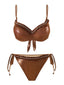Braun 1950er Glänzend Strassstein Rüschen Bikini Set