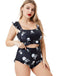 [Übergröße] Schwarz 1980er Gothic Schädel Rüschen Bikini Set