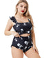[Übergröße] Schwarz 1980er Gothic Schädel Rüschen Bikini Set