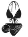 Schwarz 1980er Gothic Spinnennetz Nieten Bikini Set