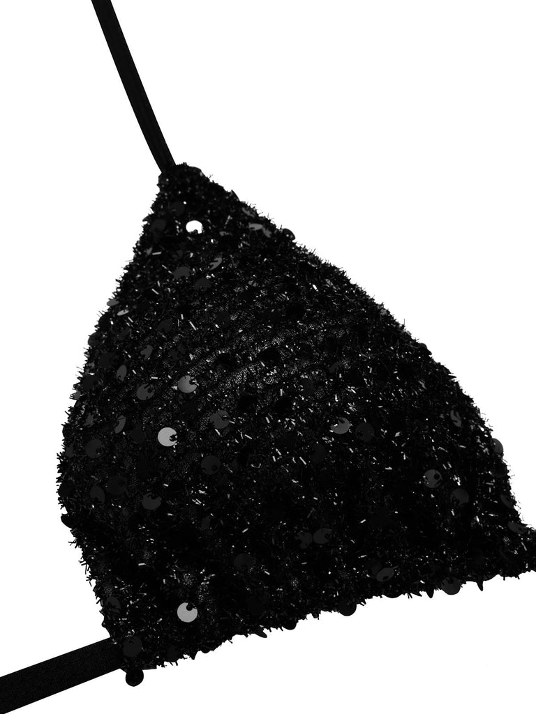 [Vorverkauf] Schwarz & Weiß 1940er Pailletten Patchwork Bikini Set