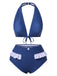[Vorverkauf] Blue 1950er Rüschen Halter Polka Dots Bademode