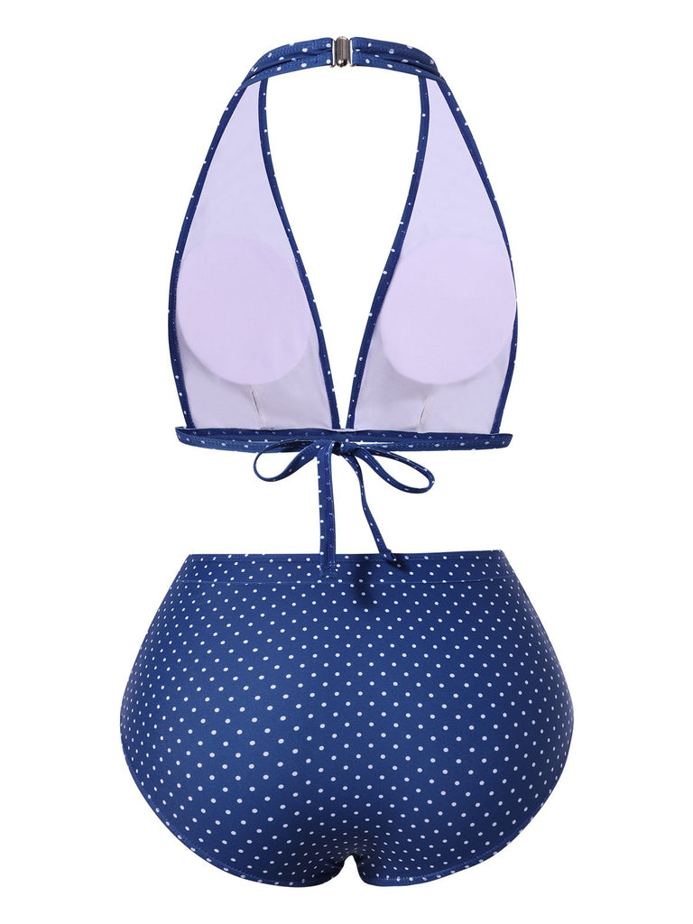 [Vorverkauf] Blue 1950er Rüschen Halter Polka Dots Bademode