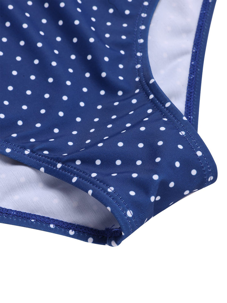 [Vorverkauf] Blue 1950er Rüschen Halter Polka Dots Bademode