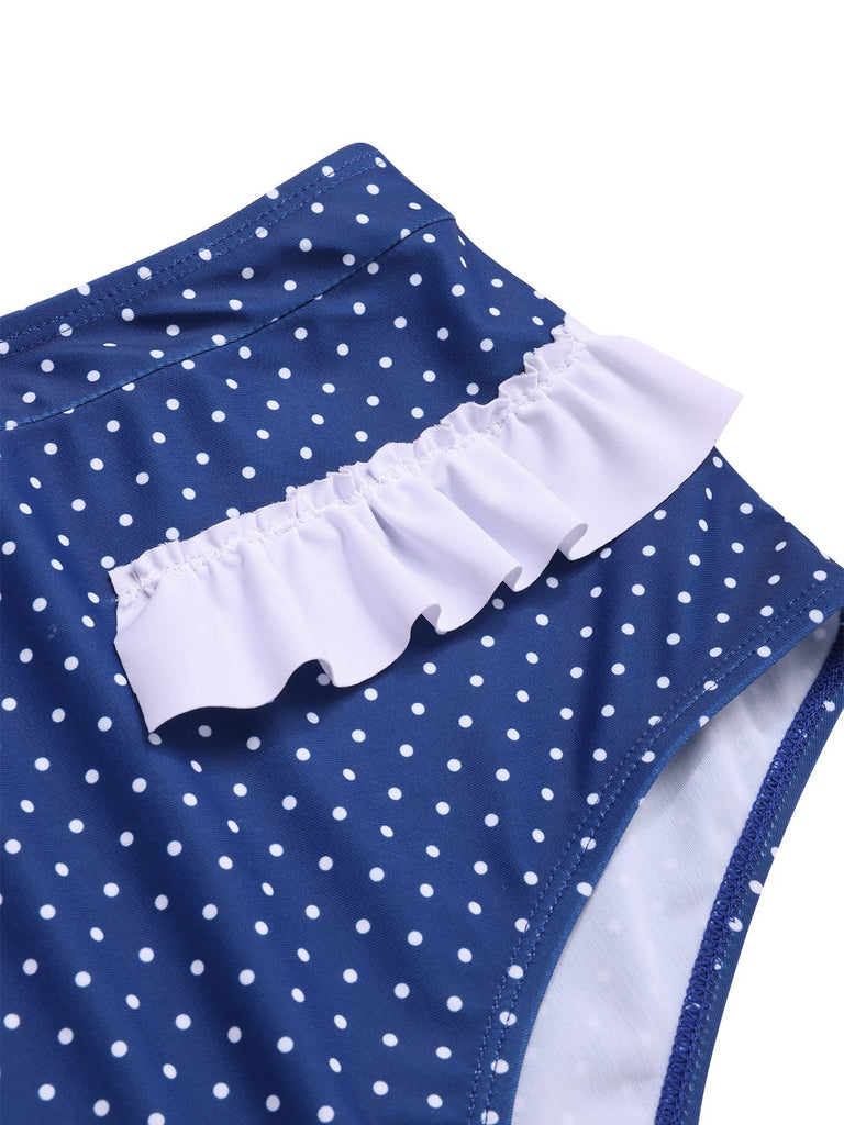 [Vorverkauf] Blue 1950er Rüschen Halter Polka Dots Bademode